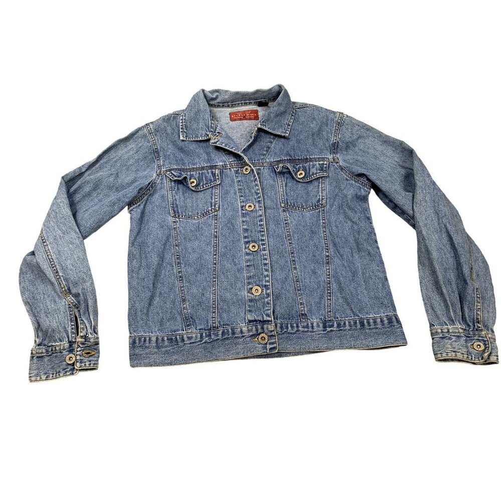Vintage At Last Blues Denim Jacket Women Medium Blue Jean Trucker Made in Hong K